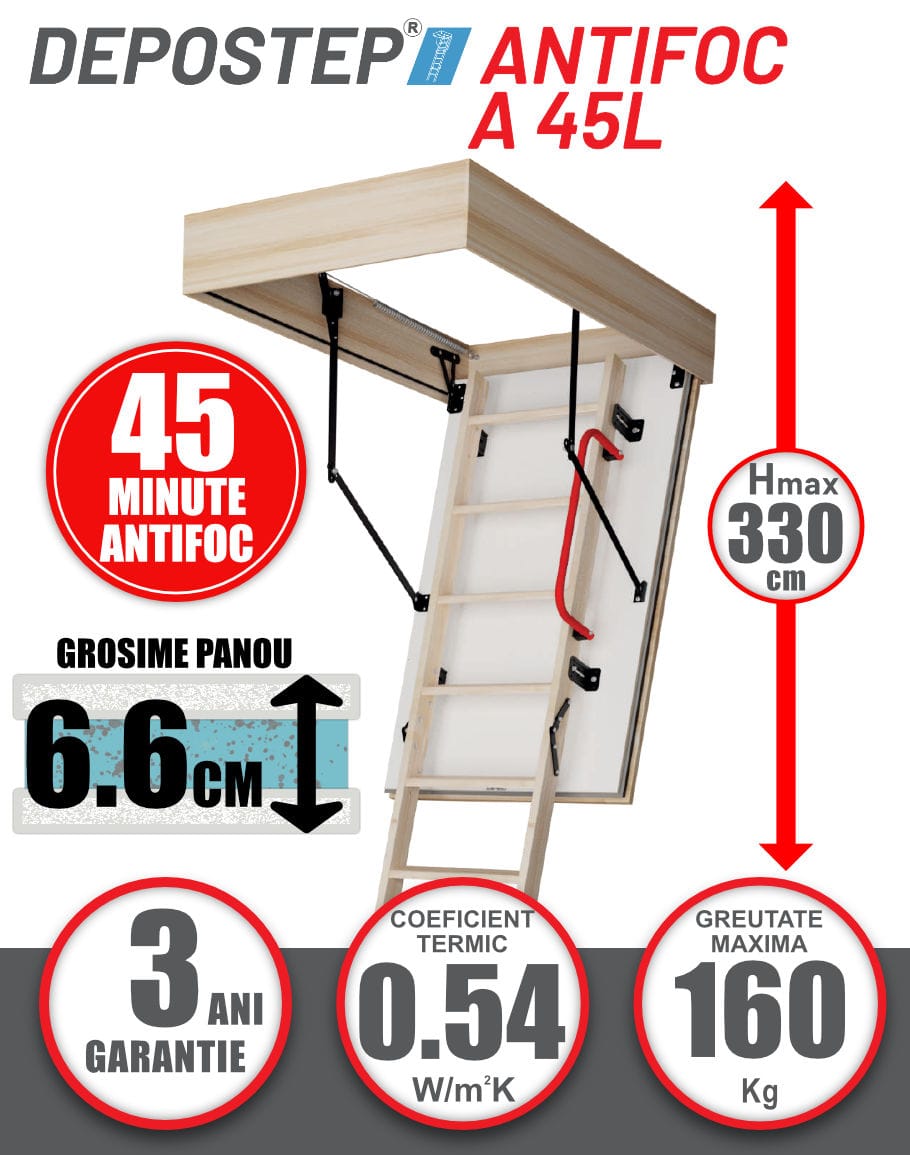 DEPOSTEP ANTIFOC A 45L H330 - scara pod din lemn, rezistenta la foc 45 de minute
